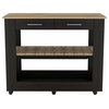 Brooklyn 80 Light Oak Accented Kitchen Island, with Shelves and Drawers, Black