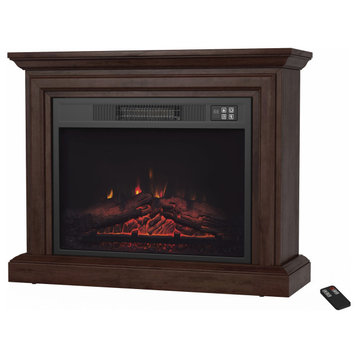 Mobile Electric Fireplace With Mantel, Portable Heater on Wheels With Remote