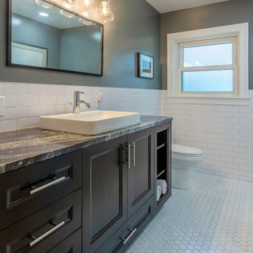 Sophisticated Dual Vanity Setup in a Compact Yet Elegant Bathroom Space