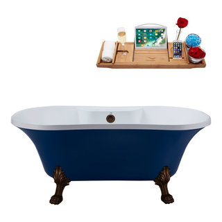 67 Streamline N340WH-WH Soaking Clawfoot Tub and Tray With External Drain  - Bath