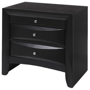 Wooden Nightstand with 2 Drawers, Black