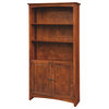 Solid Wood Five Shelf Bookcase With Doors, Warm Cherry
