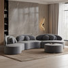 Velvet Sectional Sofa Set with Ottoman 7-Seat Curved Floor Sofa in Deep Gray