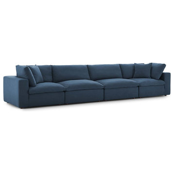 Commix Down Filled Overstuffed 4 Piece Sectional Sofa Set, Azure