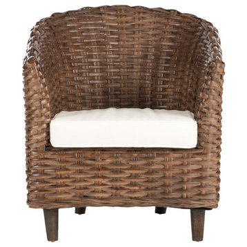 Naomi Rattan Barrel Chair, Brown/White