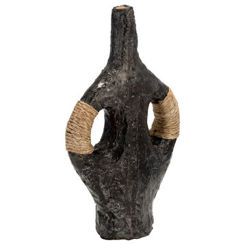 Terracotta 14"H, Double Handle, Twine Vase, Black