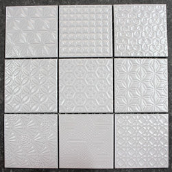 Pressed pattern 100x100mm white gloss tile - NS0833 - Wall & Floor Tiles