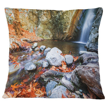 Beautiful Serenity Waterfall in Cyprus Landscape Wall Throw Pillow, 18"x18"