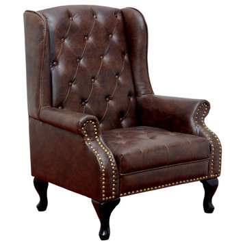 Leatherette Accent Chair, Rustic Brown