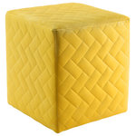 Inspired Home - Mason Velvet Brick Quilted Cube Ottoman, Yellow - This ottoman's square silhouette blends effortlessly into any casual space. Free of unnecessary embellishments, our velvet cube ottoman is both a simple and functional piece. Whether used as an extra option for seating guests at your next big game screening or kick up your feet as you lounge in your recliner, this ottoman takes up minimal space. You can create a grouping of these ottomans for a statement piece that also serves as additional seating. Give comfort and warmth to your home's interior with the fun and functional cube ottoman. Add class and comfort to any space in your living room, family room or den. This piece is ideal for kids and teens bedrooms.FEATURES: