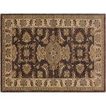 Bareens Designer Rugs - Bohemian Heriz Ziegler Nevada Brown Ivory Hand-Knotted Rug - 3'2'' x 4'11'' - Enhance the ambiance of your home with this magnificent Persian-influenced Turkish hand-knotted rug made by skilled artisans capable of creating the most exceptional vegetable dyes and hand-spun wool. This exquisite handmade rug is a one-of-a-kind Peshawar Kafkaz, otherwise identified as Chobi, Chobi Peshawar, Oushak, or Ziegler rug. These handmade rugs are crafted in Pakistan utilizing superior-quality wool imported from Australia, New Zealand, and Korea in two types of weaves: the Persian weave and the Mori weave. This rug is meticulously crafted by hand using the finest natural vegetable dyes extracted from local plants. The artisans use a blend of hand-spun local and fine merino wool, resulting in a rug with a compelling texture, higher lanolin content, and longer staple. The artisans occasionally incorporate natural or artificial silk into the pile to enhance specific motifs. The finished product is an awe-inspiring execution of flawless design and an understated palette that exudes elegance.
