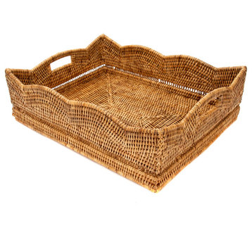 Artifacts Rattan Scallop Collection Rectangular Storage Basket, Honey Brown