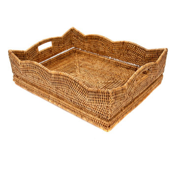 Artifacts Rattan Scallop Rectangular Basket, Honey Brown