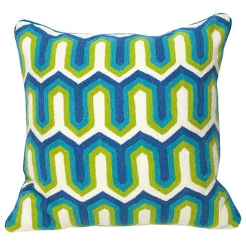 Hand-Embroidered Panaji Blue Geometric Pillow, Cover Only