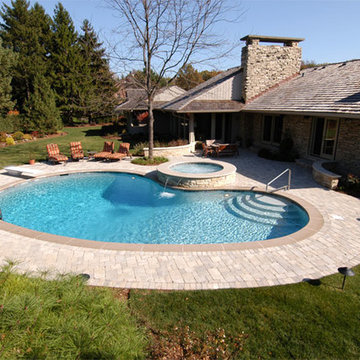 Northbrook, IL Freeform Pool with Round Elevated Hot Tub