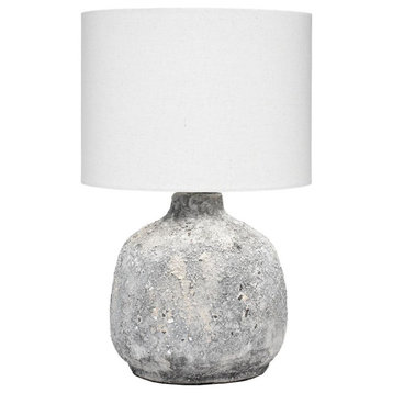 Modern Minimalist Ceramic Faux Concrete Table Lamp 15 in Gray Round Small Rustic