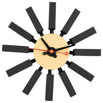 Vdara Modern Design Block Silent Non-Ticking Wall Clock, Black, CCL11BL