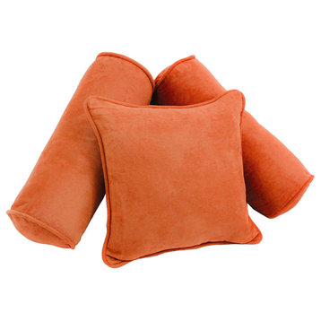 Solid Microsuede Throw Pillows with Inserts, Set of 3, Aqua Blue, Tangerine Drea
