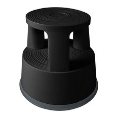 Modern Stylish Step Stool, Polypropylene Plastic, Spring Loaded Wheels, Black