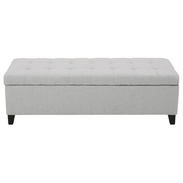 GDF Studio Santa Rosa Beige Tufted Fabric Storage Ottoman Bench, Light Gray