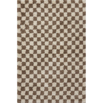 nuLOOM Adelaide Mid-Century Checkered Shag Area Rug, Beige 2' 6" x 10'