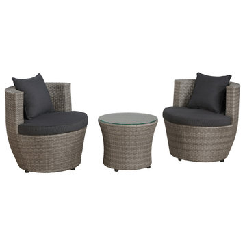 Bistro All-Weather Conversation Set, Two Round Chairs and Glass Top Table