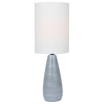 Quatro Mini Table Lamp in Brushed Grey with White Linen Shade E27 A 40W