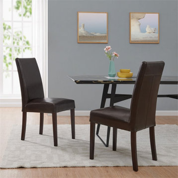 New Pacific Direct Hartford 20" Bicast Leather Dining Chair in Brown (Set of 2)