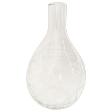 Round Hand-Blown Etched Reclaimed Glass Pitcher, Clear