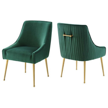 Modway Discern 34" Modern Velvet Dining Chair in Gold/Green (Set of 2)