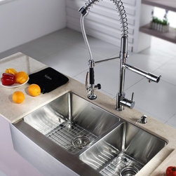 Kraus KHF203-33-KPF1602-KSD30CH 33 inch Farmhouse Double Bowl Sink And Faucet - Kitchen Sinks