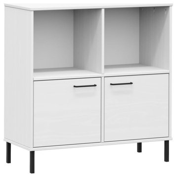 vidaXL Bookcase With Metal Legs White 35.4"x13.8"x35.6" Solid Wood