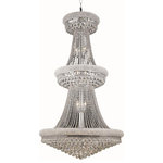 Elegant Lighting - Primo 32-Light Chandelier, Chrome With Clear Royal Cut Crystal - Primo means first in Italian and the Primo collection lives up to its name as the top choice in classic dramatic lighting. The symmetrical bell-shaped design offers variations in single double and triple tiers with each canopy encrusted with multiple layers of round crystals. Delicate strands of crystals flare out from each canopy ending in a profusion of crystal octagons and balls in the bottom hemisphere base.&nbsp
