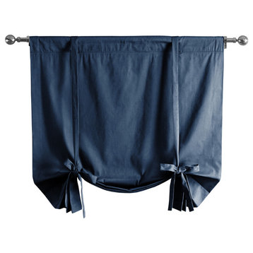Solid Cotton Tie-Up Window Shade Single Panel, Dark Blue, 46wx63h