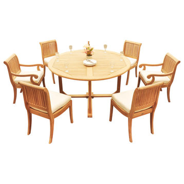 7-Piece Outdoor Patio Teak Dining Set: 72" Round Table, 6 Giva Chairs
