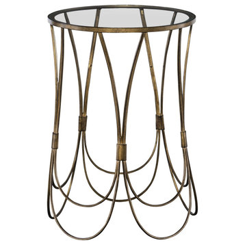Uttermost 25056 Kalindra 16"W Glass Top Iron Framed Side Table - Antique Gold