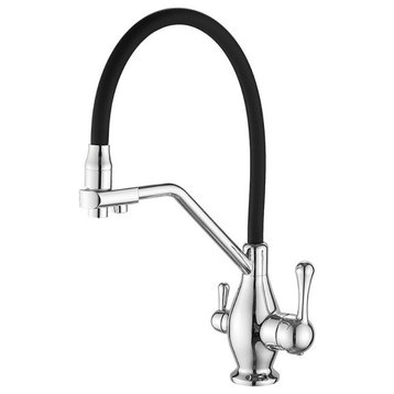 Dual Spout Swivel Pull Down Kitchen Faucet With Filter, Chrome, B
