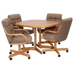 Caster Chair Company - 5-Piece 42x42 Caster Dining Set Laminate Table Top & Caramel Caster Chairs - Introducing Arlington 5-Piece Caster Dining Set by Caster Chair Company – a stunning combination of durability, style, and versatility! This elegant set features a 42" x 42" square round solid oak wood edge laminate table top that sits atop a sturdy steel table base with twin legs. The legs are topped with solid oak wood crowns, adding an extra touch of sophistication to the design.