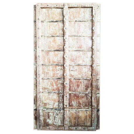 Consigned Antique Rustic Teak Barn Door Hand-Carved Exterior Door 84x44