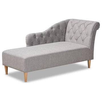 Bowery Hill Grey Upholstered Oak Finished Chaise Lounge
