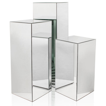 Mirror Block Column or Pedestal, Silver, Medium