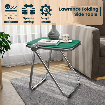LeisureMod Lawrence Modern Rectangular Folding Table With Aluminum Frame, Green