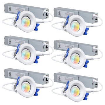 6 Pack 5CCT 1" Gimbal Recessed Light, Anti-Glare Deep Baffle, CRI90 Dimmable