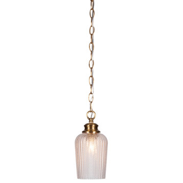 Cordova 1-Light Chain Hung Pendant, New Age Brass/Clear Textured