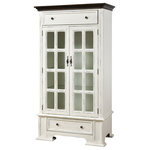 ELK HOME - Elk Home 17120 Hartford Cabinet - Tall White - ELK HOME 17120 Hartford Cabinet - Tall White. The Hartford Cabinet is a two-door, two-drawer display cabinet with three glass adjustable shelves. It is hand-painted in a moonstone blue finish with a wood-tone top. The cabinet features cottage-style glass doors with traditional hardware. Collection: Hartford. Style: Transitional. Primary Color/Finish: Off White. Primary Color/Finish Family: Cream/Ivory. Primary Material: Wood. Primary Material Sub Style: Mahogany Wood. Secondary Color/Finish: Dark Brown. Secondary Color/Finish Family: Brown. Secondary Material: Wood. Secondary Material Sub Style: Mahogany Wood. Dimension(in): 36(W) x 19(Depth) x 67(H). Prop65: Yes. Prop65 Chemical: Cadmium. Prop65 Complication: Cancer and Reproductive.