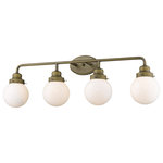Acclaim Lighting - Portsmith 4-Light Raw Brass Vanity, IN41227RB - Acclaim Lighting (IN41227RB) Portsmith 4-Light Vanity in Raw Brass finish with Globe shaped Opal shade. Dimmable: Yes. Damp rated. Opal, Glass Globes. 7" x 4.5" Back Plate. Requires 4, 60-Watt Max, Medium Base Bulbs. Installation hardware included.