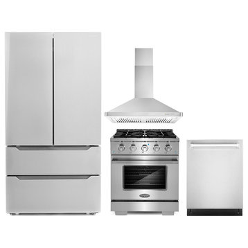 4PC Package with 30" Gas Range, 30" Range Hood, 24" Dishwasher & Refrigerator
