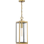 Quoizel - Quoizel Westover 1-Light Mini Pendant, Antique Brass/Clear Seeded, WVR1507A - The clean lines and hand-riveted accents make Westover a modern industrialist's dream. Long rectangular framework with seedy glass or clear glass panels provide an unobstructed view of the lantern's sleek interior. The choice of Earth Black, Antique Brass, Industrial Bronze, Stainless Steel, or Western Bronze further enhances the versatility of this refined collection.