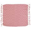 Woven Cotton Blend Throw Blanket With Geometric Pattern and Braided Fringe, Pink