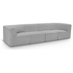 Meridian Furniture - Ollie Black Boucle Fabric Straight Modular Sofa, Grey, 4-Piece: 2 Armless Chair, 2 Corner Chair - Meet the epitome of style and functionality with this Ollie boucle fabric living room sofa, part of the Ollie modular collection. A contemporary marvel, this sofa features chic and inviting rich grey boucle fabric upholstery, giving it a sumptuous texture that oozes elegance and luxury. Curved corners add to the visual look of the sofa while maximizing seating comfort while lounging, reading, or entertaining. Pair it with other items in the Ollie collection easily, thanks to an attachment latch underneath.